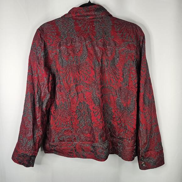 Chicos Size 2 Jacket Womens Red Gray Snap Front Lined Pockets Cotton Lyocell L - Picture 4 of 8